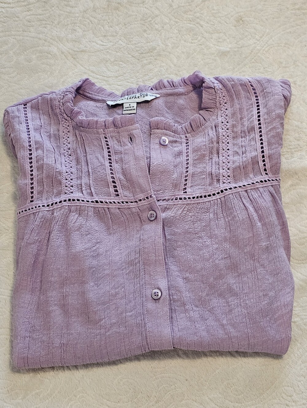 Counterparts Lilac Purple Long Sleeve Boho Gauze Blouse Button Down Top Small